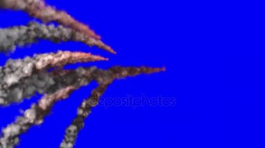 Bir mavi ekran arka plan üzerinde bomba yollar duman