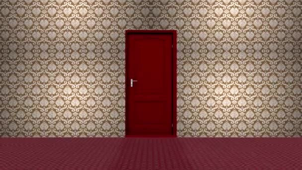 Red Hotel Door Open to a Green Screen Background — Stock Video