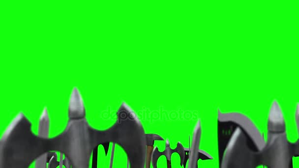 Warriors Waving Up their Weapons with Axes and Swords on a Green Screen — Stock Video