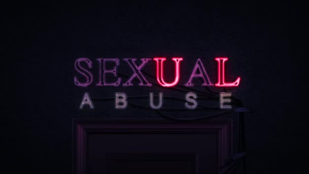 Abuso sessuale Neon segno Attivazione e disattivazione — Video Stock