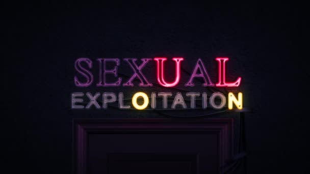 Leuchtreklame für sexuelle Ausbeutung über einer Tür ein- und ausgeschaltet
