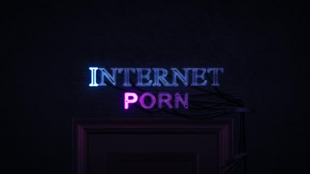 Internet Porn Neon Sign Включение и выключение — стоковое видео