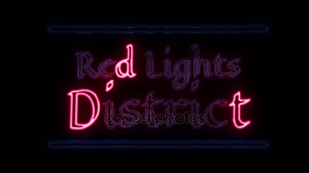 Η περιοχή κόκκινα φώτα νέον σύμβολο σε στυλ ρετρό ενεργοποίηση — Αρχείο Βίντεο