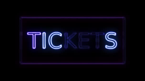 Tickets Neon Sign in Retro Style Turning On — Stock Video