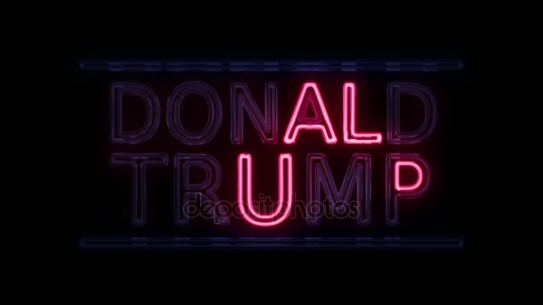 Amerikaanse verkiezingen Donald Trump teken Neon teken in Retro stijl inschakelen — Stockvideo