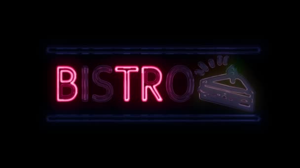 Bistro neonskylt i retrostil som att vrida på — Stockvideo