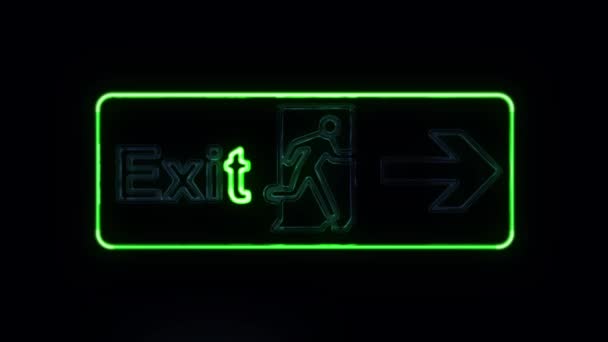 Neon Exit Sign in Neon Style Turning On — Stock Video