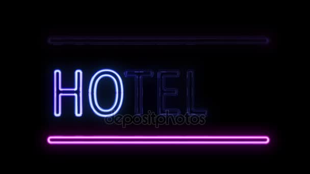 Hotel y Flecha Neón Iniciar sesión Estilo retro Encendido — Vídeo de stock