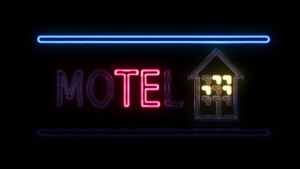 Motel Neon Sign in Retro Style Turning On — Stock Video