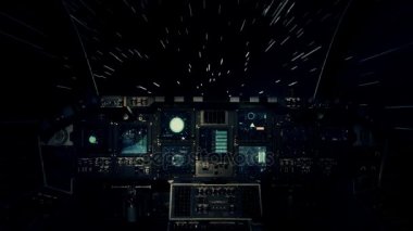 Uzay gemisi kokpit bir Pilot noktasında uzayda ışık hızında hareket görüntülemek