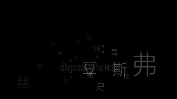Personaggi dell'alfabeto cinese in esecuzione su uno sfondo nero — Video Stock