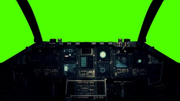 Astronave Cockpit in un punto di vista pilota su uno sfondo schermo verde — Video Stock