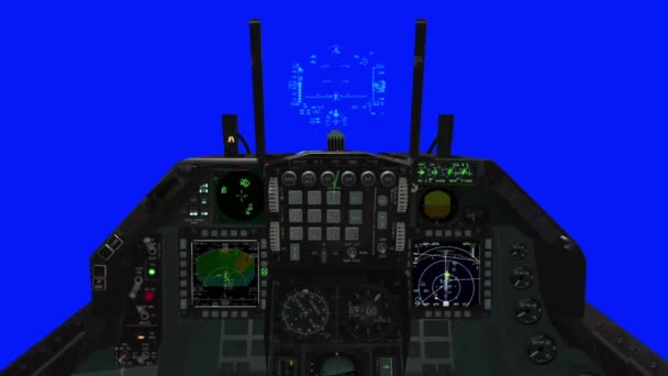 F-15 Cockpit and HUD Illustration on a Blue Screen Background — Stock Video