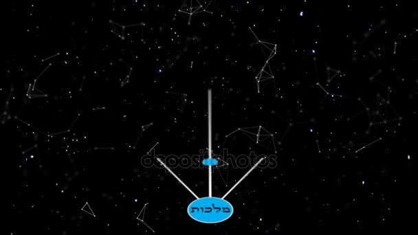 Древо жизни каббалы с ивритским текстом со звездами и сплетением — стоковое видео