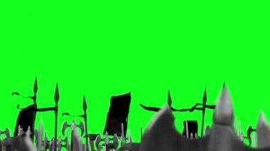  Savaş için yeşil bir ekran üzerinde yürüyen büyük Ortaçağ ordu