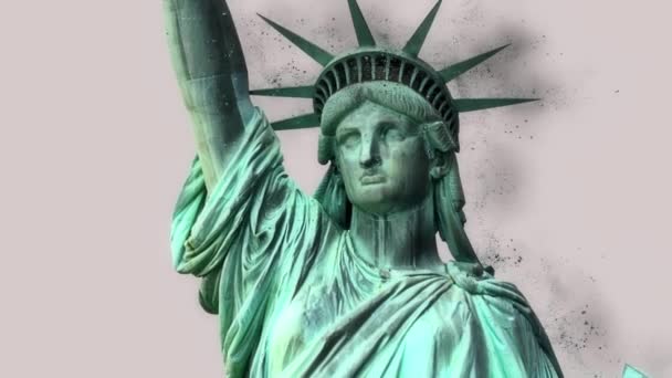 Statue of Liberty Falls Apart and Crumbling — Stock Video