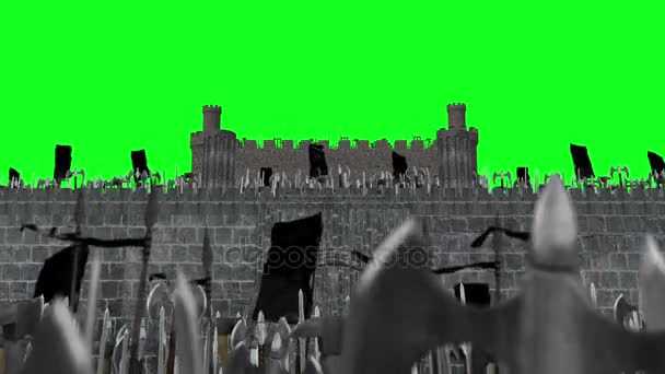 Massive armée médiévale des Vikings envahissant un château sur un écran vert — Video