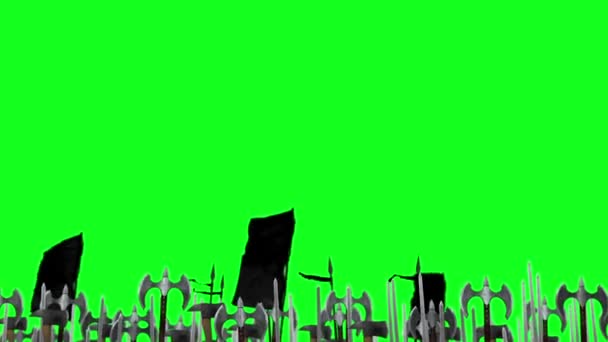 Массивная средневековая армия марширует в бой на зеленом экране — стоковое видео