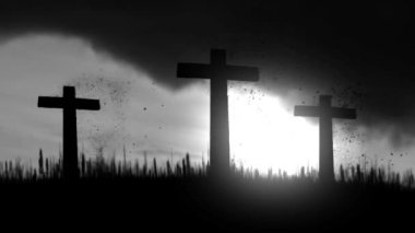 3 tahta haç yanan karanlık bir arka plan gökyüzü