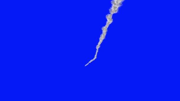 Λευκό καπνό μονοπάτι που πέφτουν από τον ουρανό σε μπλε οθόνη — Αρχείο Βίντεο