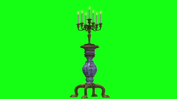 Candelabro aislado con 7 llamas de vela en una pantalla verde — Vídeos de Stock
