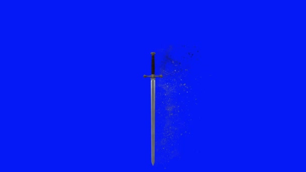 Espada mágica épica queimando em um fundo de tela azul — Vídeo de Stock