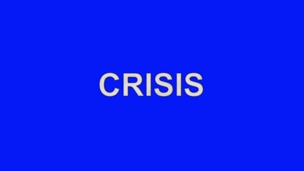 La crisis de la palabra ardiendo en llamas a cenizas en un fondo de pantalla azul — Vídeos de Stock
