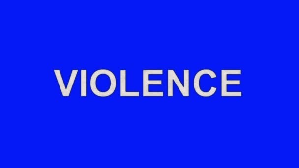 La violencia de la palabra ardiendo en llamas a cenizas en un fondo de pantalla azul — Vídeo de stock
