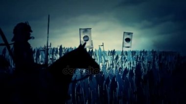 Büyük ordu savaş için önde gelen Japon Samurai