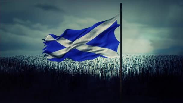 Scotland Waving Flag and a Massive Scottish Army in a Battlefield — Stock Video