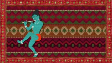 Lord Krishna flüt dekoratif bir arka plan üzerinde oynama