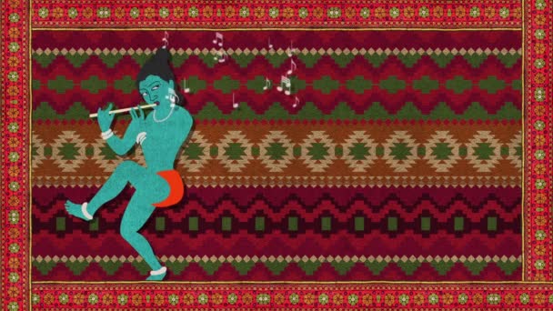 El Señor Krishna tocando la flauta en un fondo festivo indio — Vídeo de stock
