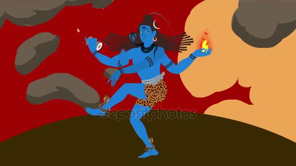 Lord Shiva Standing in a Middle of a Firestorm with Holy Symbols