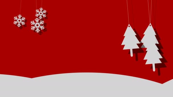 Snowy Vector Christmas Background Of Trees And Snowflakes On A String — Stock Video