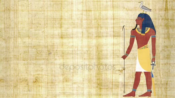 Den egyptiska guden av jorden Geb på Papyrus bakgrund — Stockvideo
