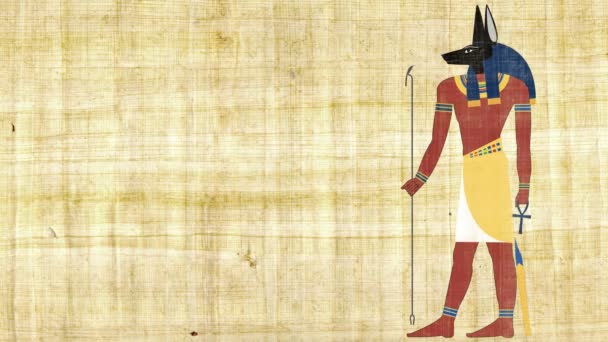 Ägyptischer Todesgott anubis auf Papyrus-Hintergrund — Stockvideo