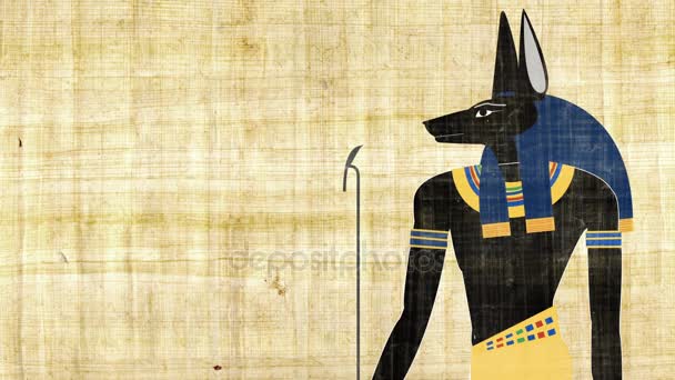 Ägyptischer Todesgott anubis auf Papyrus-Hintergrund — Stockvideo