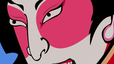 Dramatik Japon Samurai yüz ifadeleri
