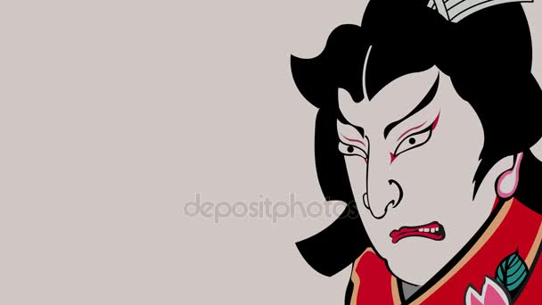 Dramatic Tragic Traditional Samurai Facial Expressions — Stock Video