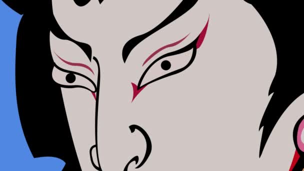 Dramatic Japanese Kabuki Character Facial Expressions — Stock Video