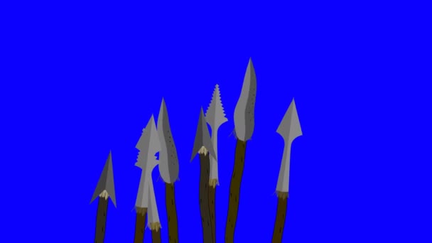 Cartoon Wild Native Tribe Waving Spears Blue Screen — Stock Video