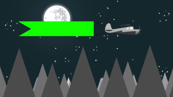 Avión Volador Llevar Cartel Noche Estilo Vectorial Dibujos Animados — Vídeo de stock