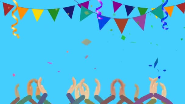 Cartoon Foules Applaudissements Dans Partie Avec Confetti — Video