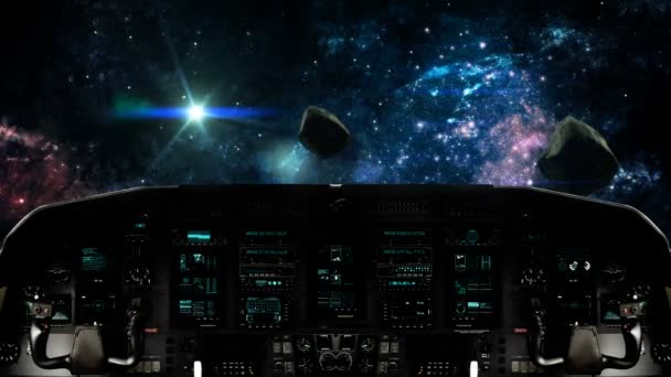 小惑星帯の中を旅する未来的な宇宙船 — ストック動画
