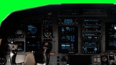 Fütüristik Pilot kokpiti dümeni tam operatif bir gösterge paneli üzerinde yeşil bir ekran ile
