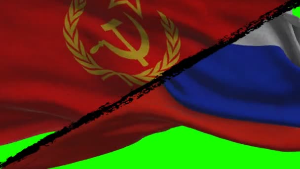 Russie Soviétique Russie Démocratique Drapeaux Sur Écran Vert — Video