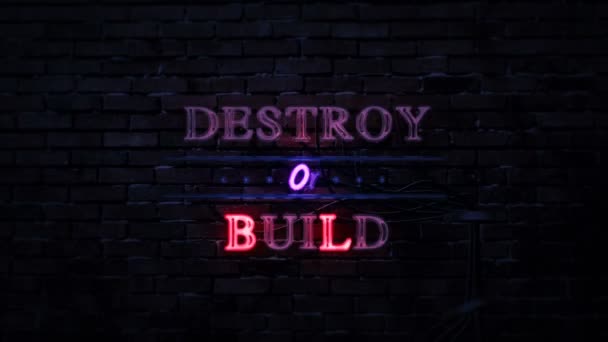 Destruir Construir Signo Neón — Vídeos de Stock