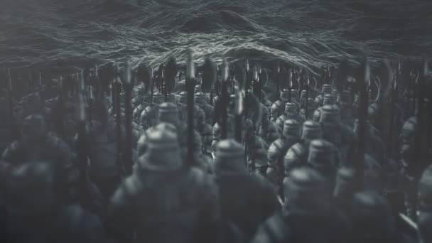 Medieval Warriors Standing Front Ocean Waves — Stock Video