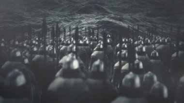 Okyanus Dalgalarının Önünde Duran Viking Savaşçıları
