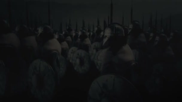 Viking Strijders Staan Onder Een Storm Klaar Voor Strijd — Stockvideo